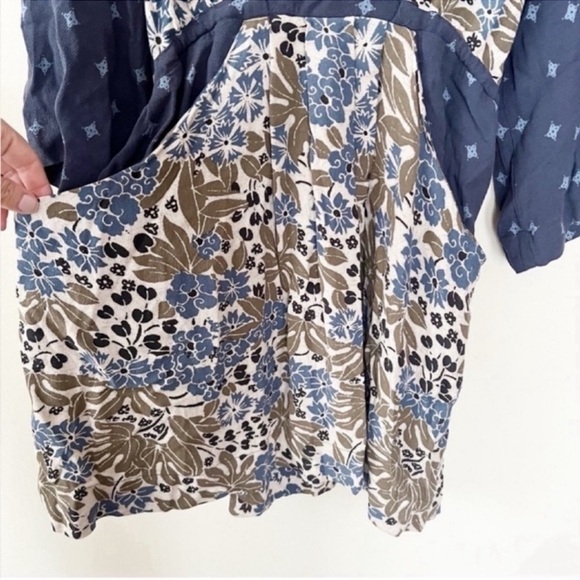 Free people Talulla Floral Boho Printed Mini Dress Blue Size XS Deep V-neck - Picture 3 of 10
